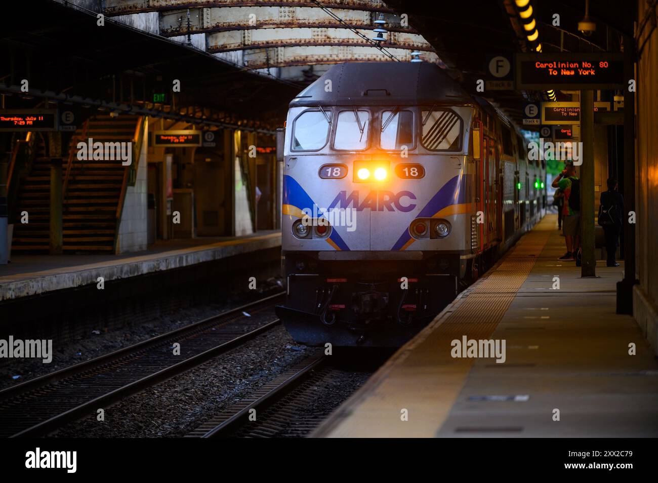 MARC Train alla stazione Penn di Baltimora Foto Stock
