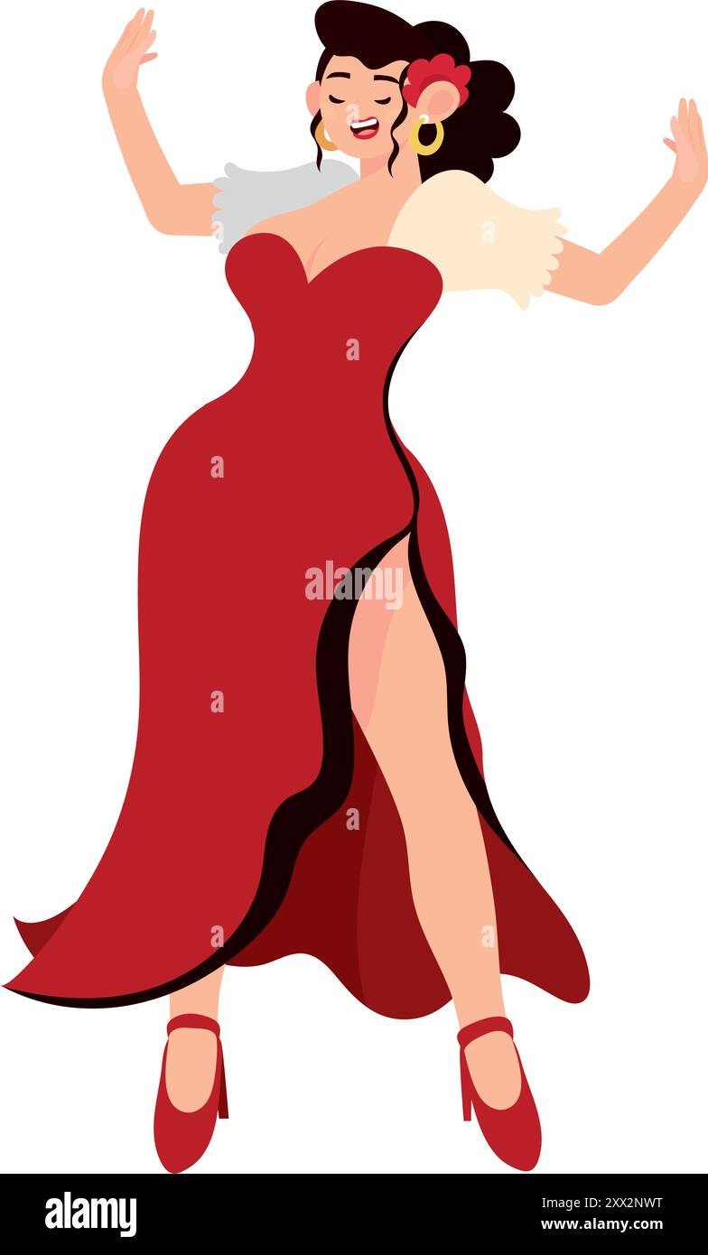 donna ballerina di flamenco in abito tradizionale rosso Illustrazione Vettoriale