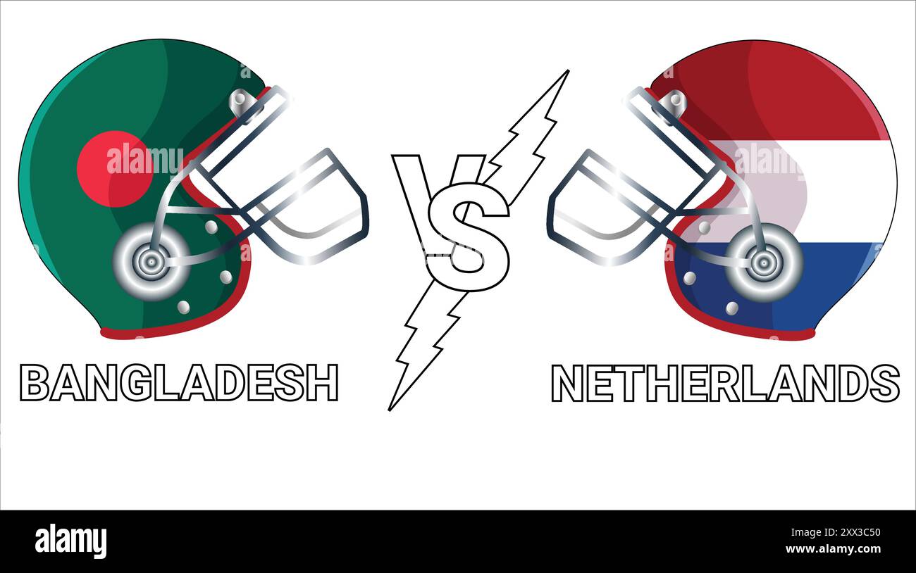 Bangladesh vs Paesi Bassi bandiere vettoriali con illustrazione 3D sul casco da cricket per la partita contro sfondo trasparente Illustrazione Vettoriale