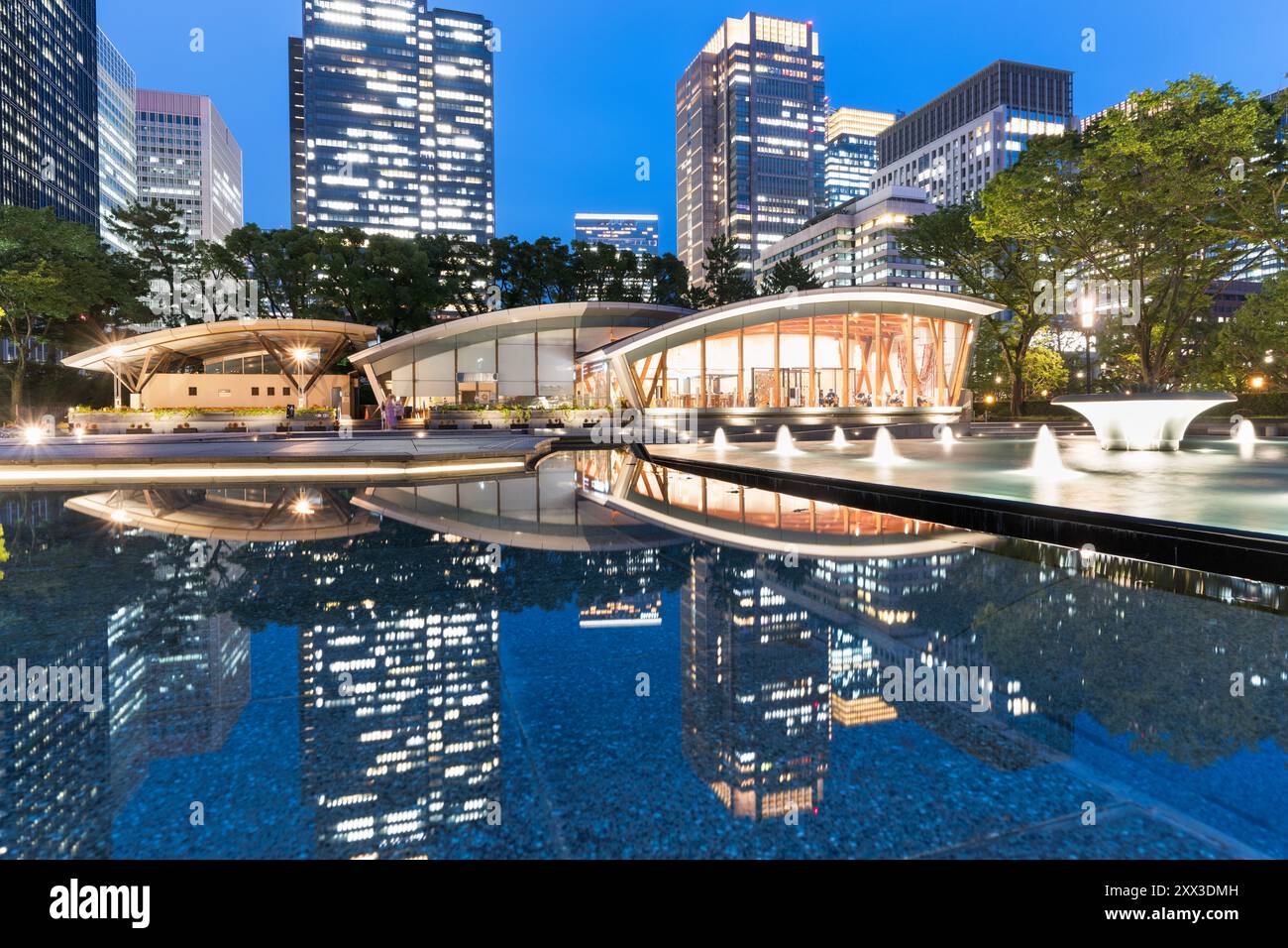 Chiyoda, Tokyo, paesaggio urbano giapponese all'ora blu dal parco Wadakura. Foto Stock