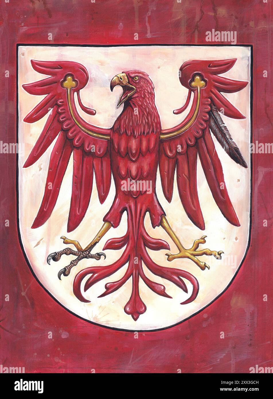 Illustrazione stilizzata fatta a mano con lo stemma dello stato federale tedesco Brandeburgo. Foto Stock
