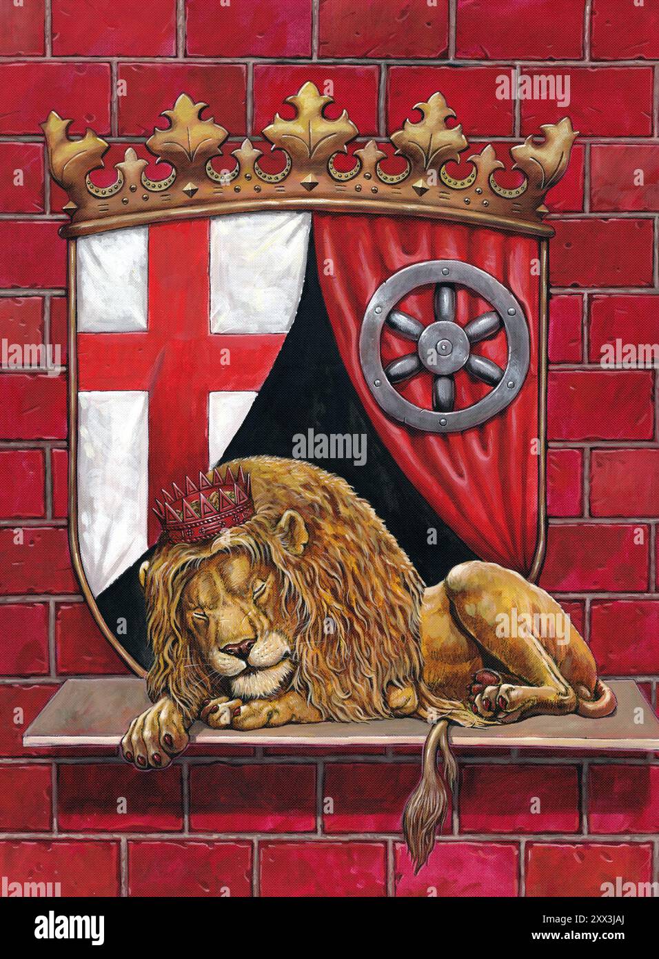 Illustrazione stilizzata fatta a mano con lo stemma dello stato federale tedesco Renania Palatinato. Foto Stock