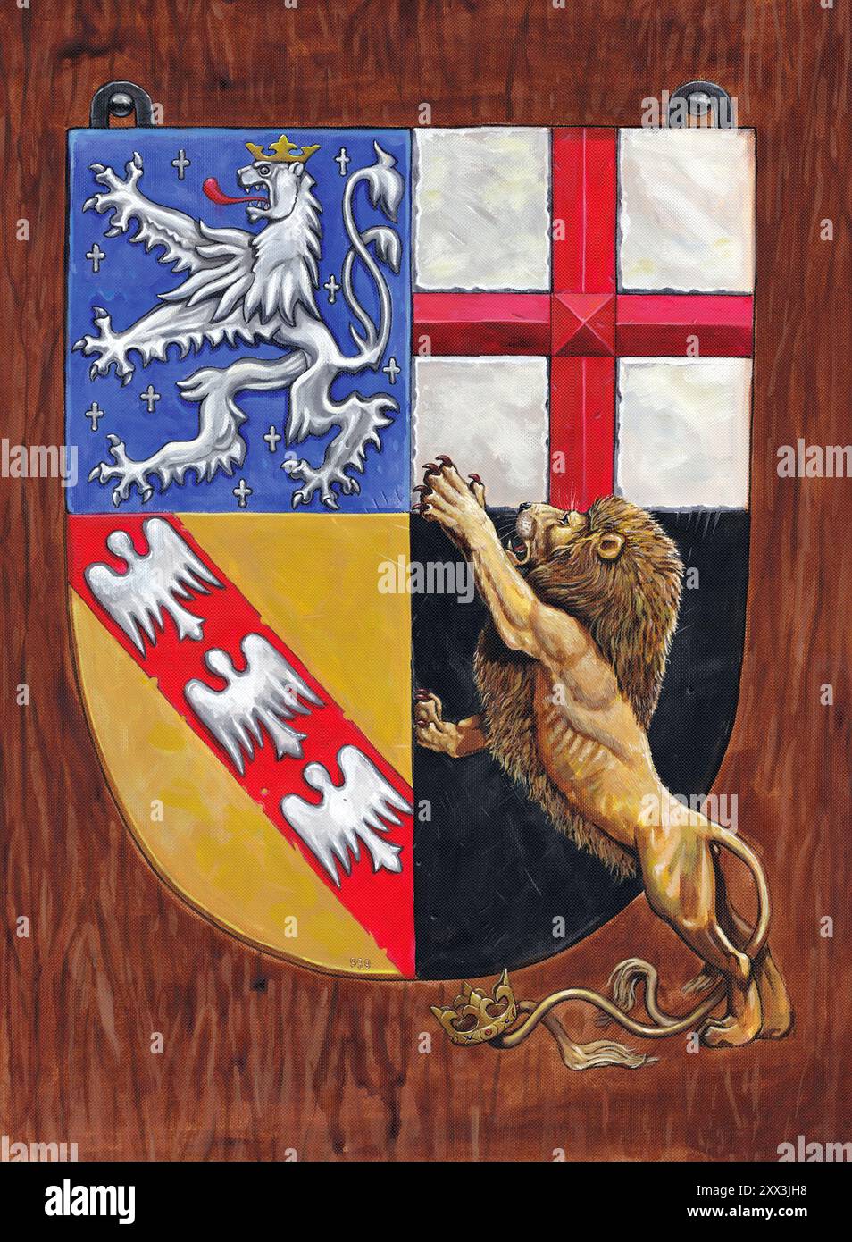 Illustrazione stilizzata fatta a mano con lo stemma dello stato federale tedesco Saarland. Foto Stock