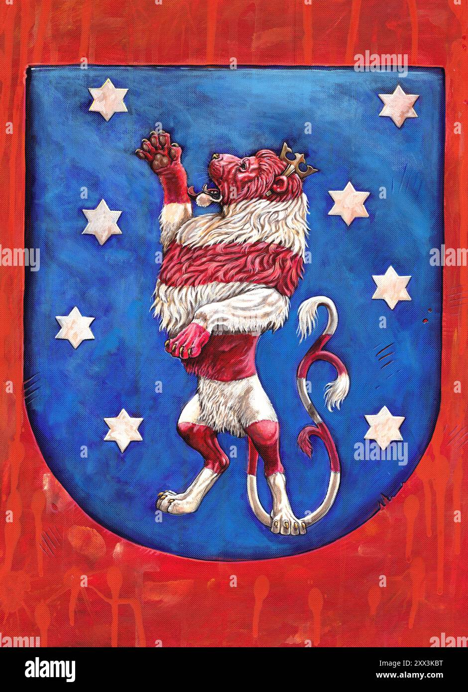 Illustrazione stilizzata fatta a mano con lo stemma dello stato federale tedesco Turingia. Foto Stock