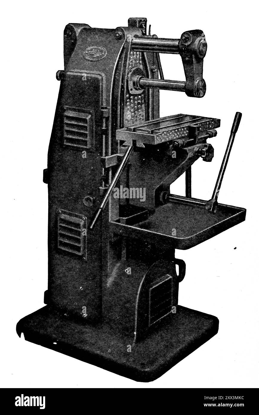 Una fresatrice manuale semplice ad alta velocità di tipo chiuso Adcock and Shipley (Leicester, Inghilterra). Questa fotografia proviene da un'ampia selezione di illustrazioni ingegneristiche e di foto stampate che sono state originariamente pubblicate nel 1936. Le dimensioni e la qualità degli originali variano notevolmente. Foto Stock