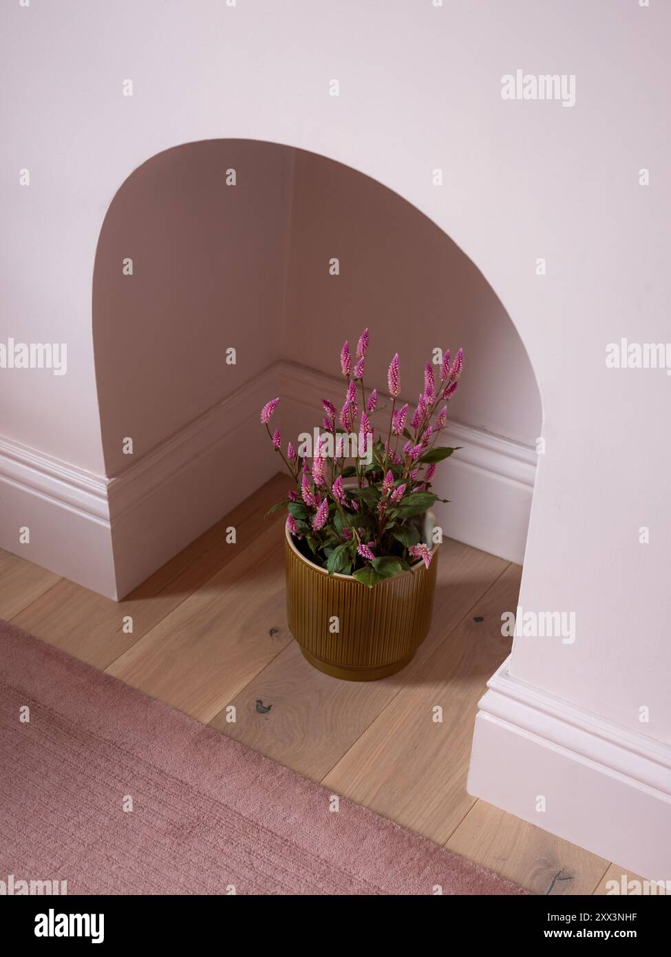 Una combinazione di colori rosa in un soggiorno. Foto Stock