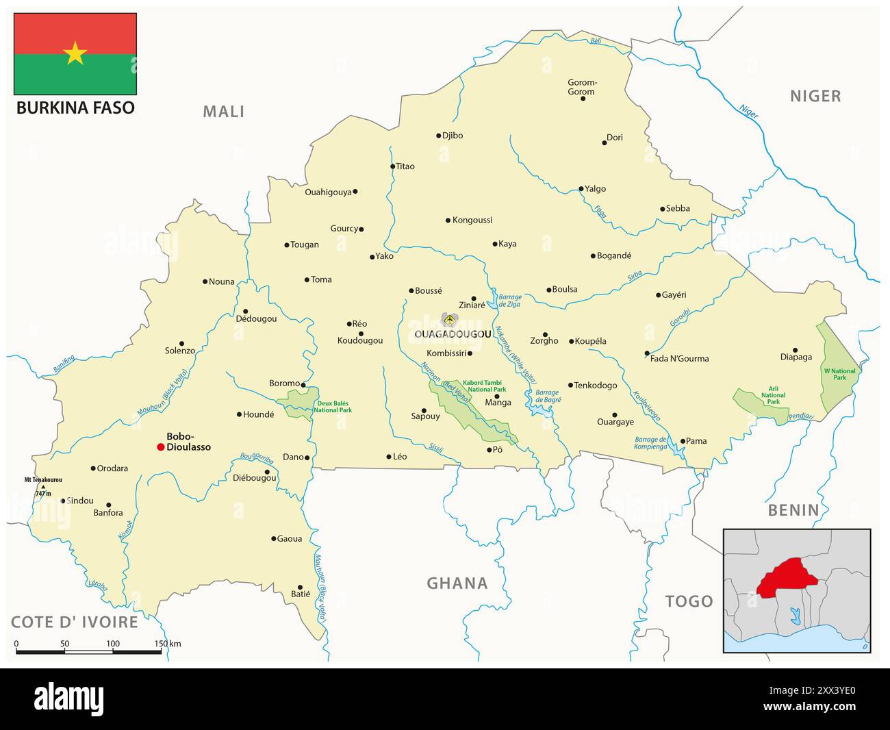 Mappa dello stato dell'Africa occidentale del Burkina Faso Foto Stock
