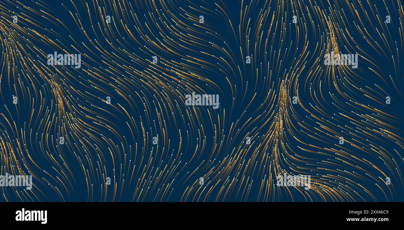 Marrone scuro movimento, flusso di particelle in curva, linee ondulate: Futuristico Abstract 3D Geometric background Design, genere Illustrazione Vettoriale