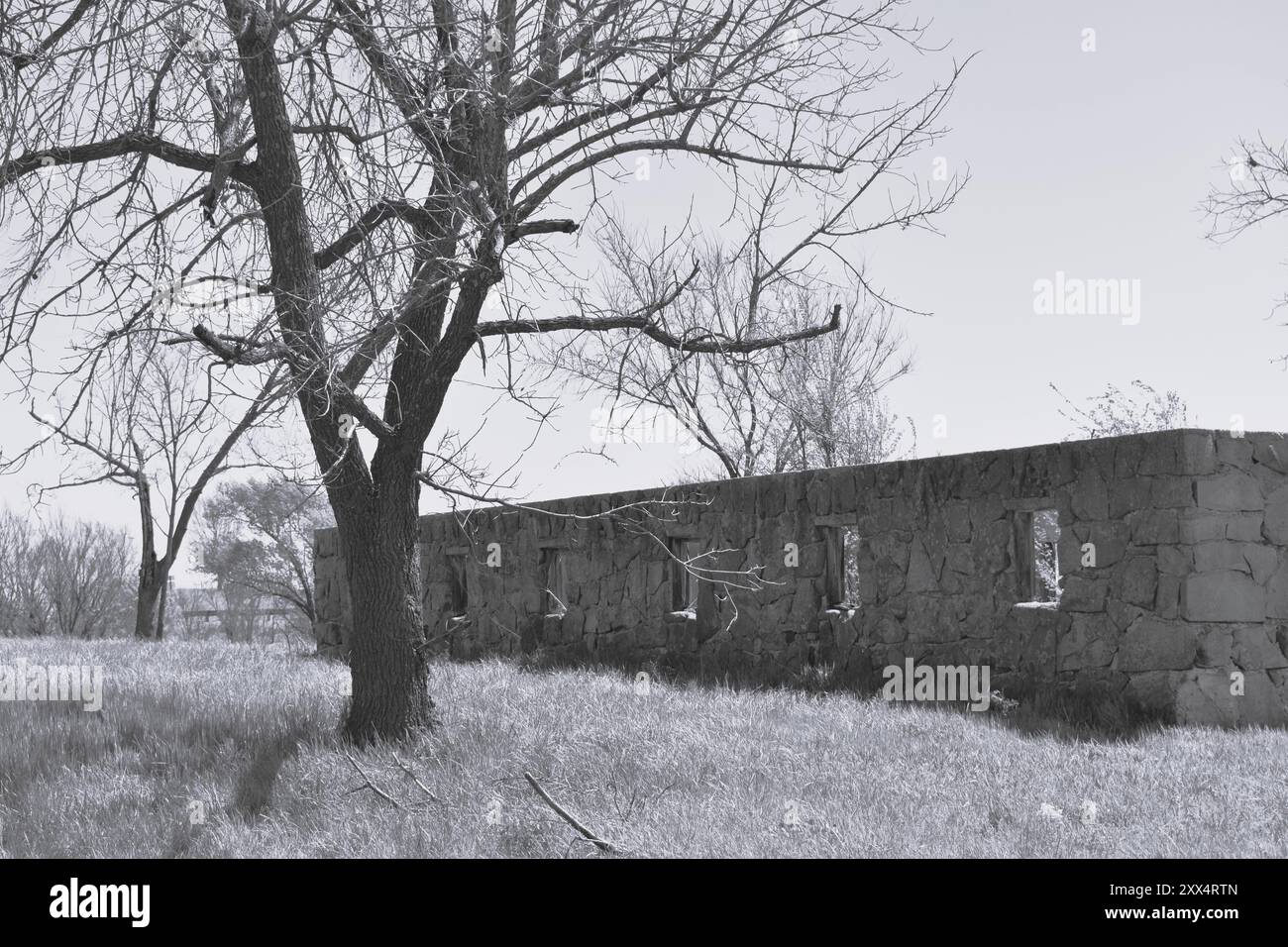 Tutto ciò che rimane in piedi di quella che era probabilmente una vecchia stazione di servizio, sono queste mura. Situato lungo la storica Route 66 nella contea di Lawrence, Missouri, Stati Uniti Foto Stock