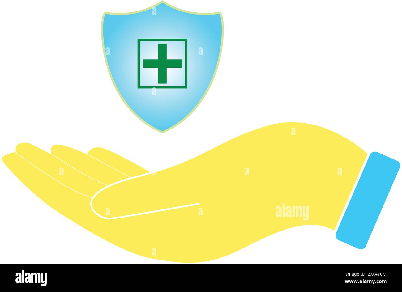 Colore dello scudo di sicurezza sanitaria, schermo medico della mano, assicurazione sulla vita familiare, assistenza medica, scudo di salute, logo medico colore, assicurazione sulla vita servizio Illustrazione Vettoriale