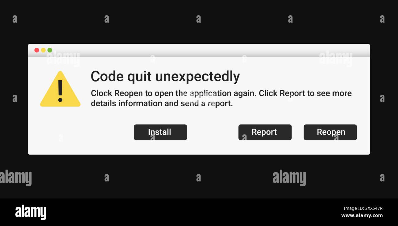 Messaggio di avvertimento sullo schermo in stile moderno. Finestra a comparsa di notifica degli errori. Illustrazione Vettoriale