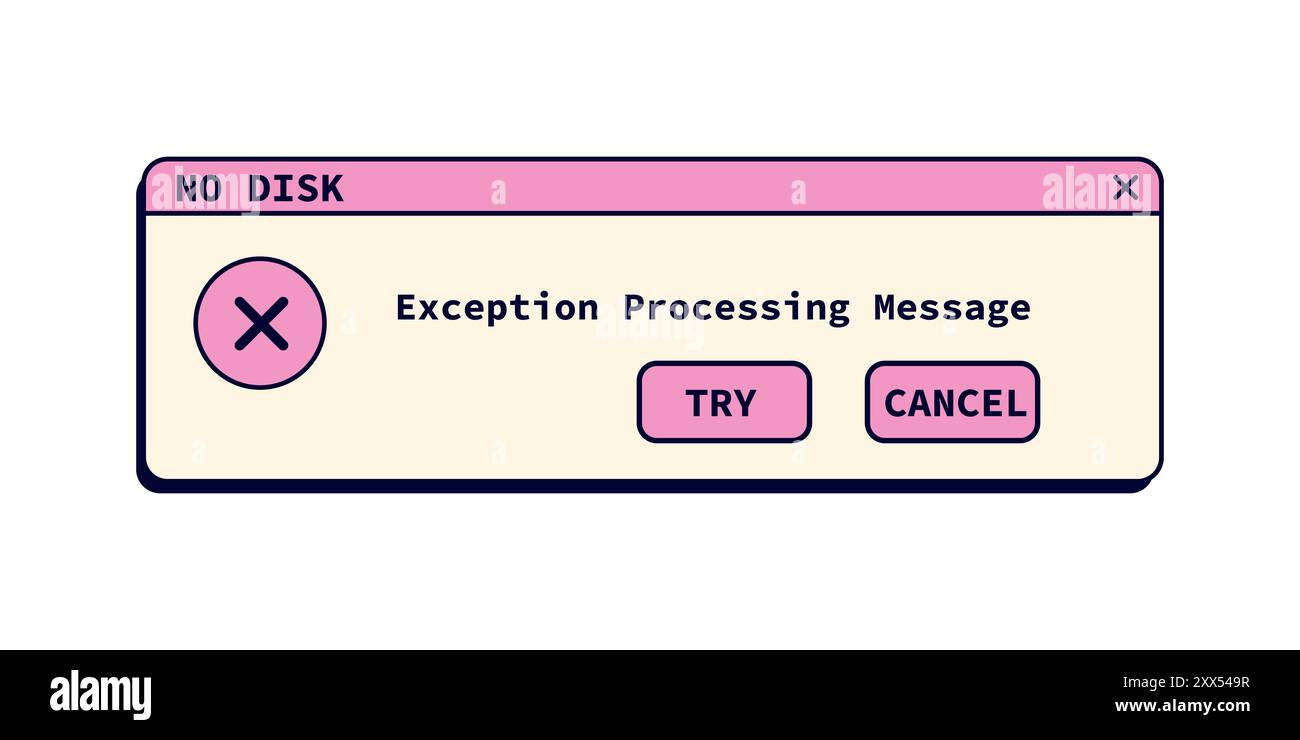 Nessun messaggio di errore del disco in stile retro rosa. Finestra di notifica di avviso. Illustrazione Vettoriale