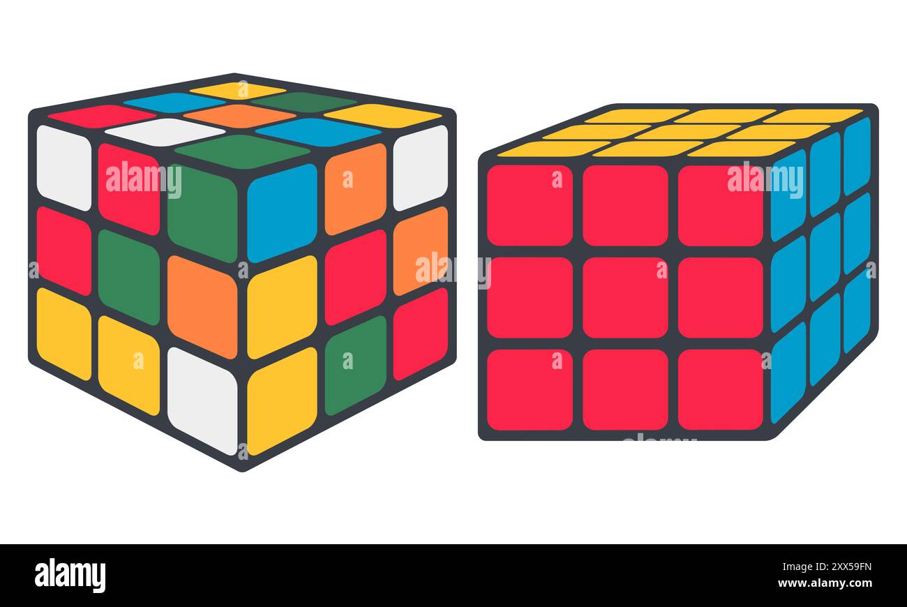 Vettoriale colorato della combinazione Rubik. Gli elementi giocattolo di Rubik risolvono i problemi. Illustrazione Vettoriale