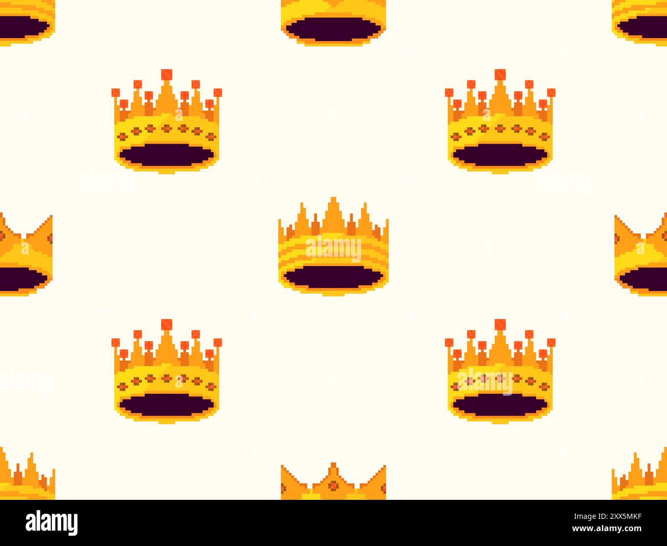 Pixel art corona un motivo senza cuciture. Corone reali e diadema in stile grafico retrò a 8 bit degli anni '80 Corone reali medievali. Progettazione per applicazioni mobili Illustrazione Vettoriale
