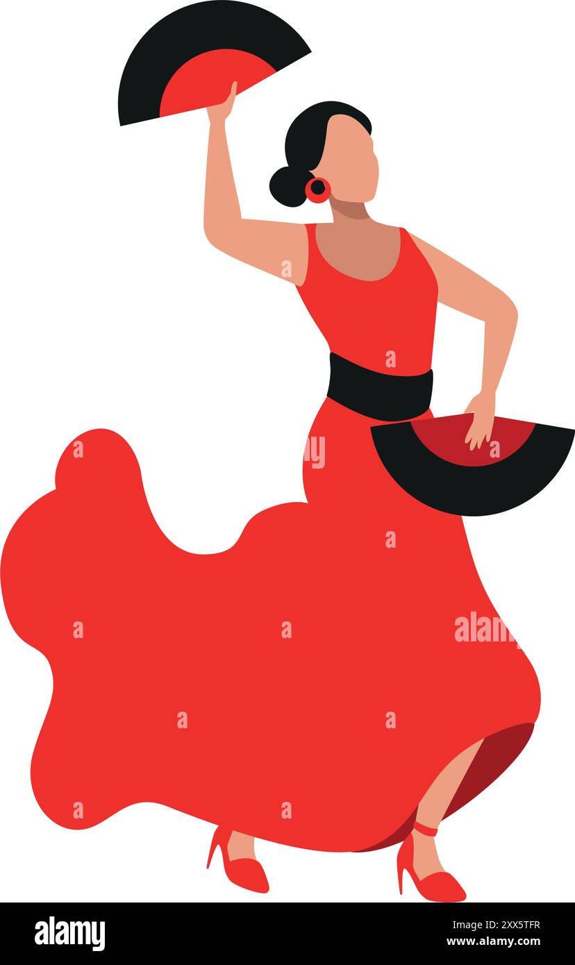 donna ballerina di flamenco in abito tradizionale rosso Illustrazione Vettoriale