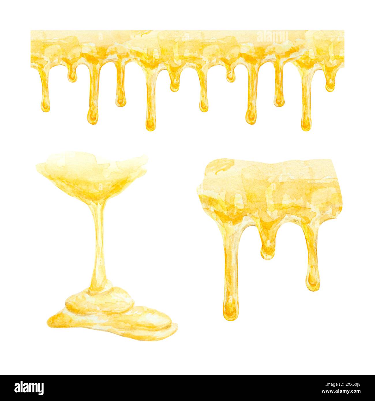 Dolce miele. Illustrazione disegnata a mano con acquerello. Isolata, ritagliare la clip art. Il disegno è adatto per stampe, adesivi e prodotti per l'apicoltura Foto Stock