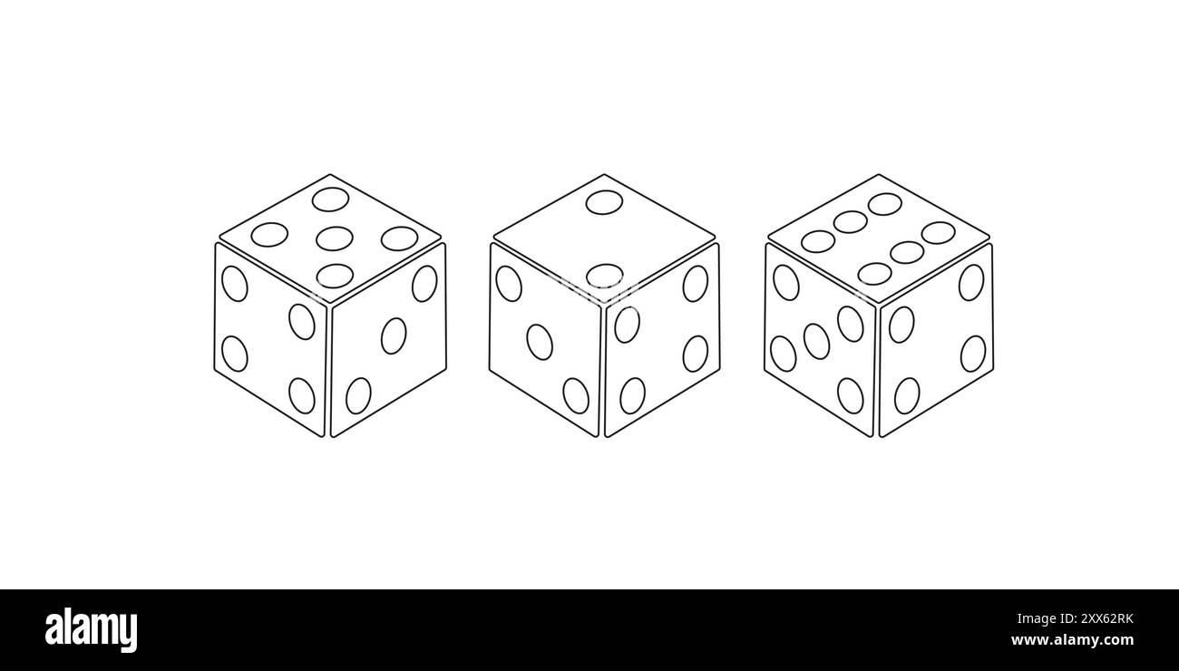 Set di dadi monocromatici. Icone dei dadi isolati vettoriali Illustrazione Vettoriale