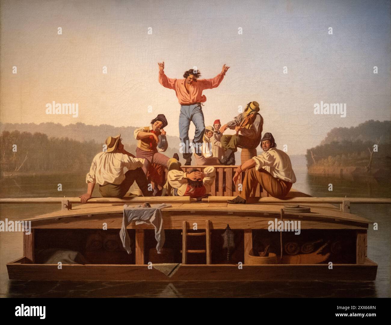 Dipinto di George Caleb Bingham chiamato The Jolly Flatboatmen dipinto nel 1846 Foto Stock