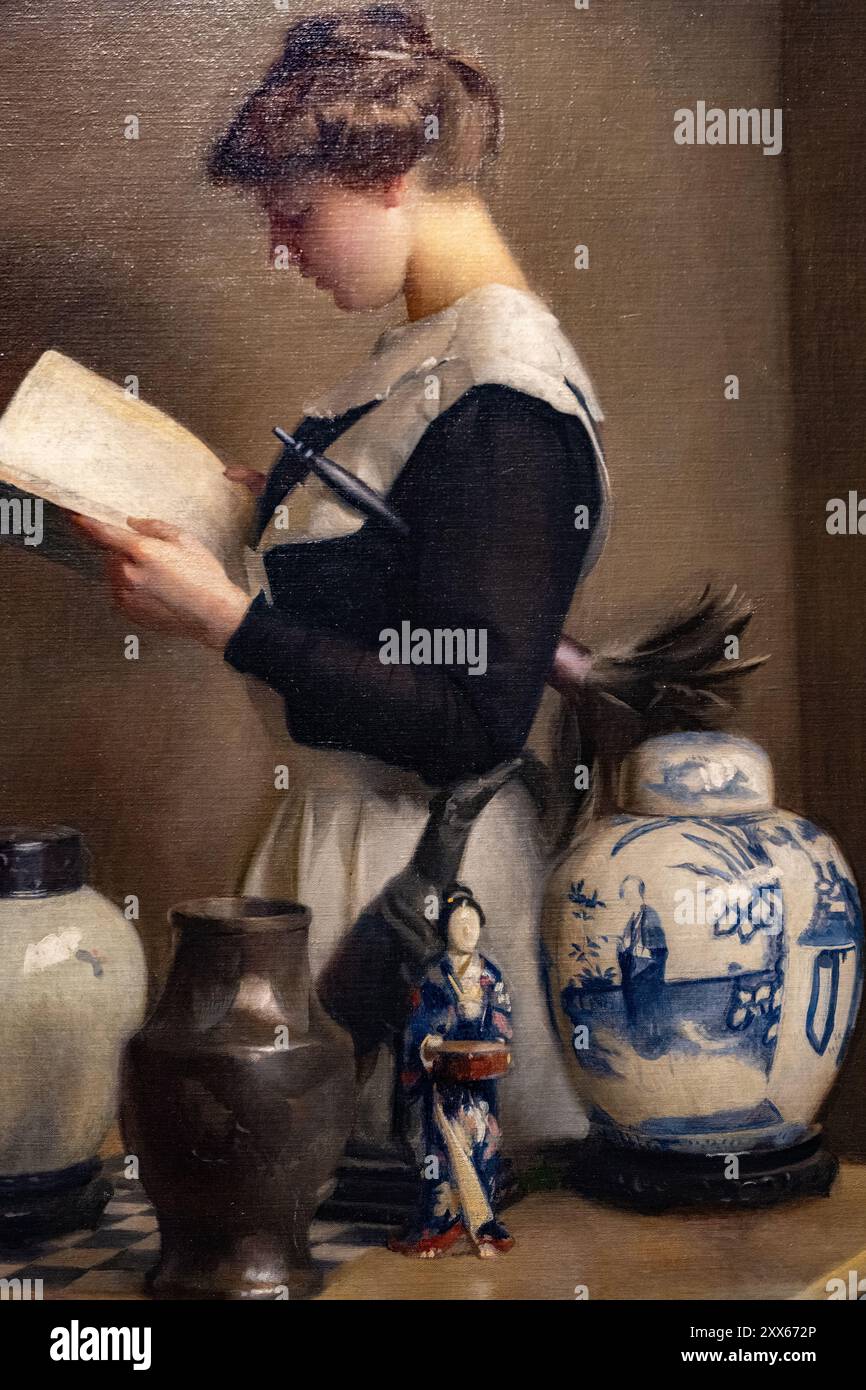 Dipinto di William McGregor Paxton chiamato il cameriere della casa dipinto 1910 Foto Stock