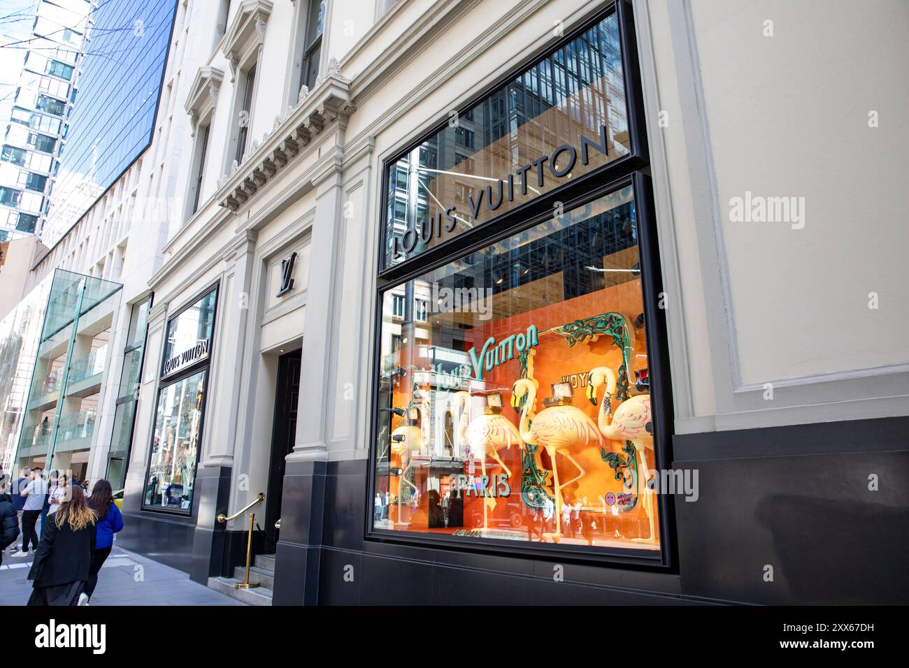 Louis Vuitton, lussuoso negozio di stilisti francesi in George Street, Sydney, NSW, Australia Foto Stock