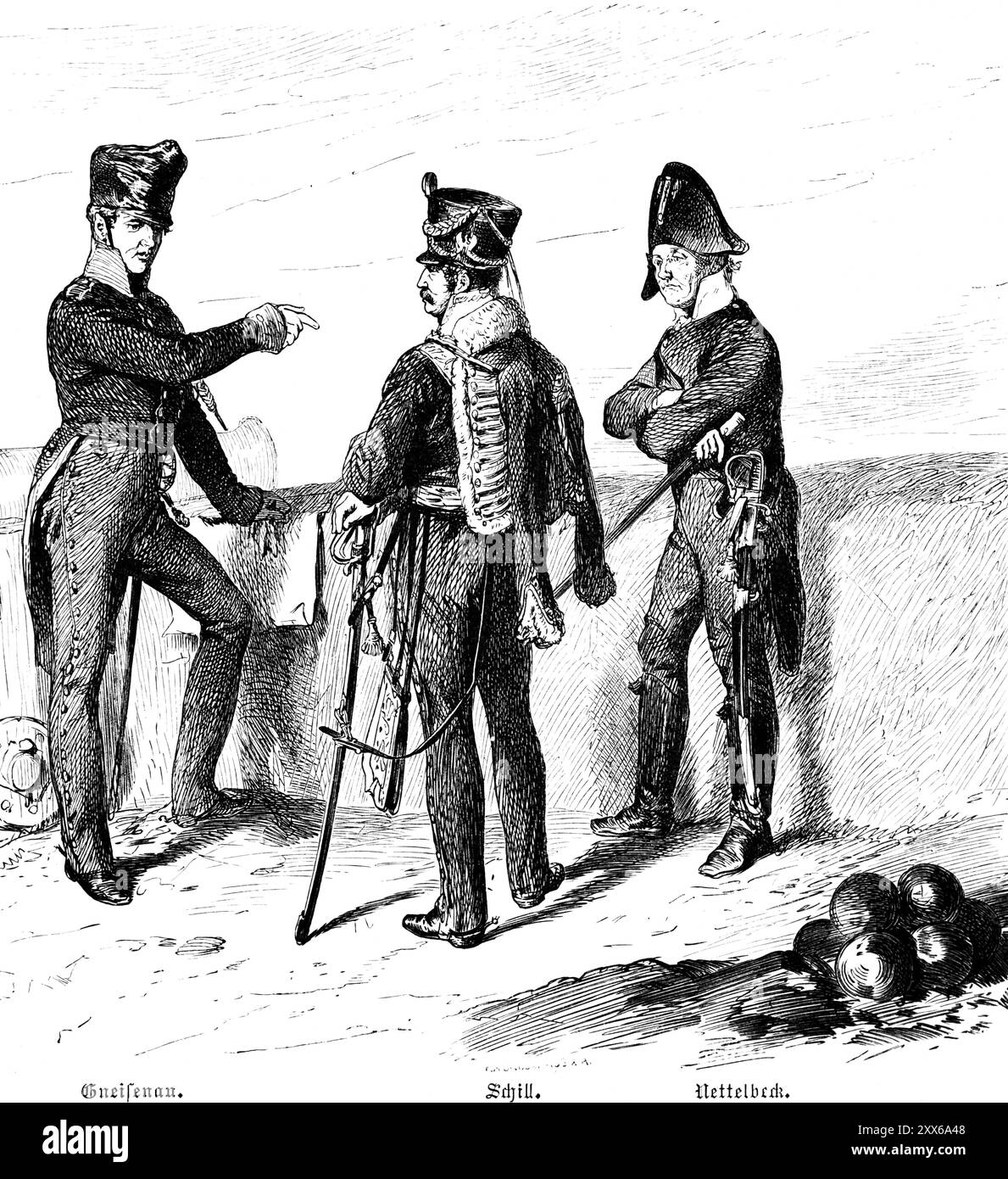 Assedio della fortezza di Kolberg da parte delle truppe francesi 1807, quarta guerra della coalizione, comandante maggiore Gneisenau, tenente dragone Ferdinand von Schill, patriota Foto Stock