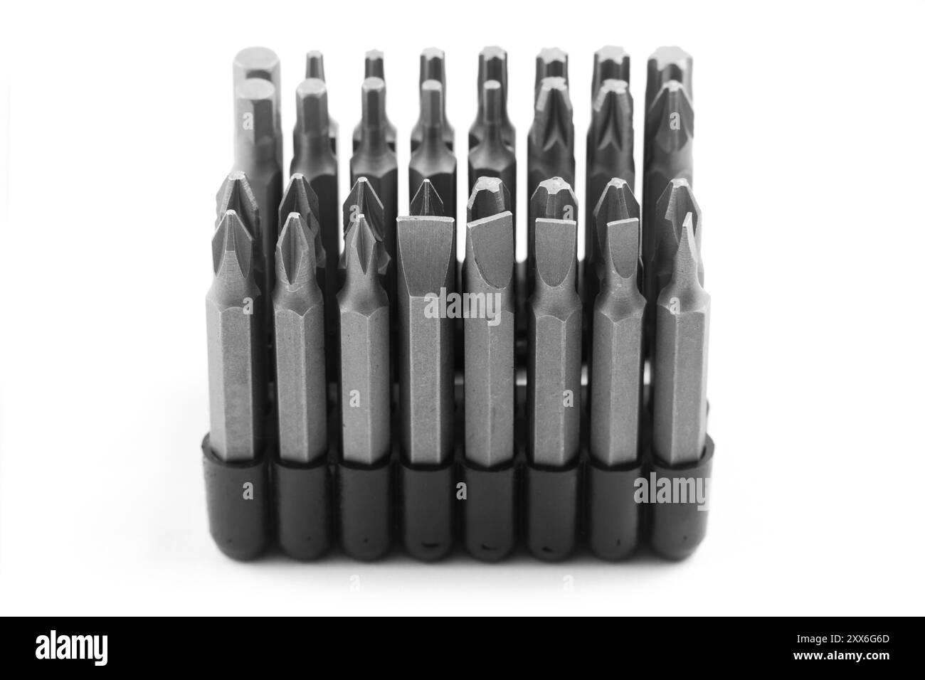 Varie punte in fila nel portapunte Foto Stock