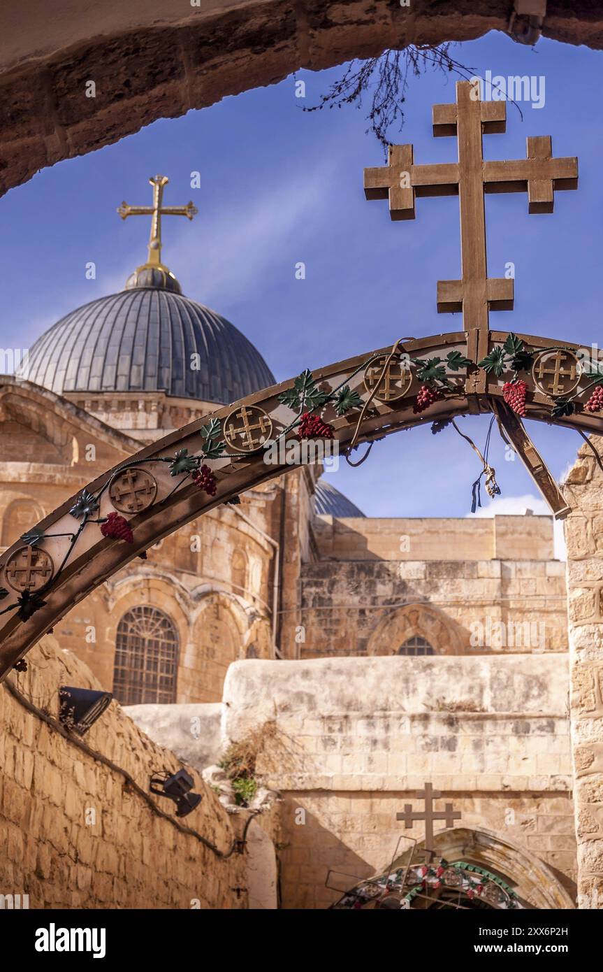 Questa è la meno conosciuta di ingresso superiore del Santo Sepolcro di Gerusalemme Foto Stock