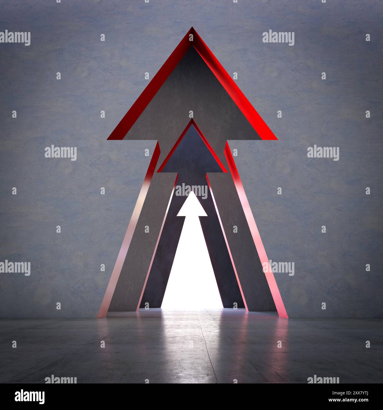 Big Arrow apre le porte al successo, concetto di leadership 3d. Foto Stock