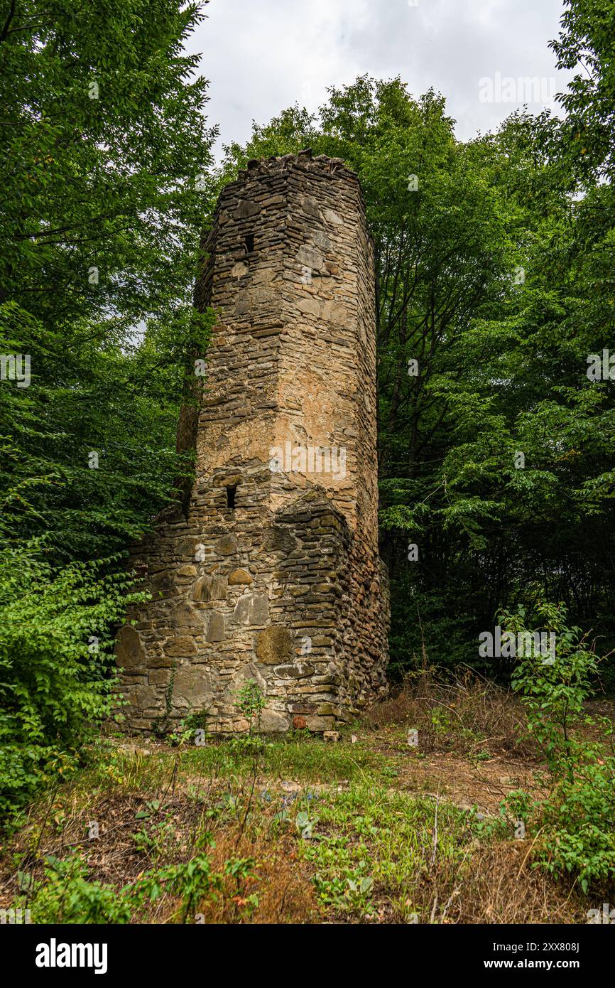 Rovine della città fortezza di Kvetera nella montagna georgiana del Caucaso Foto Stock