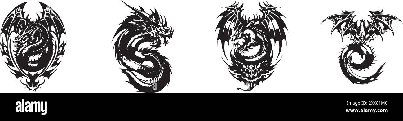 Set di tatuaggi di drago Illustrazione Vettoriale