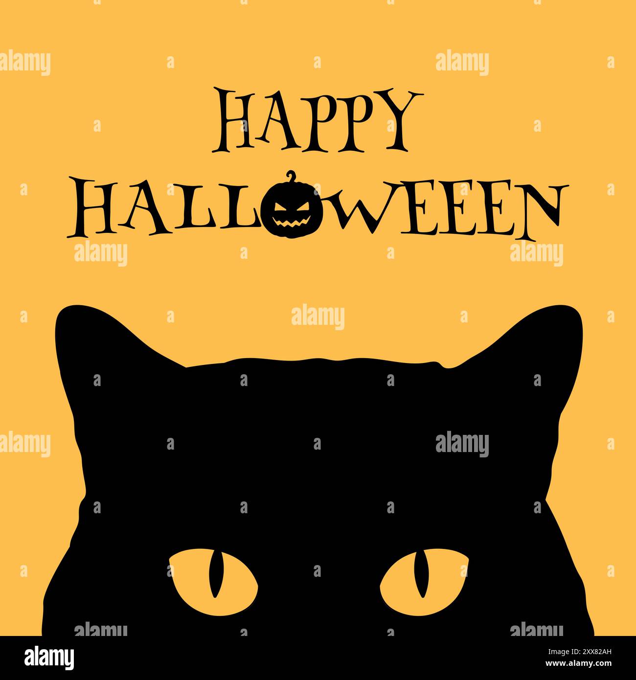 Biglietto d'auguri di Halloween con sbirciante silhouette nera di gatto. Illustrazione vettoriale Illustrazione Vettoriale