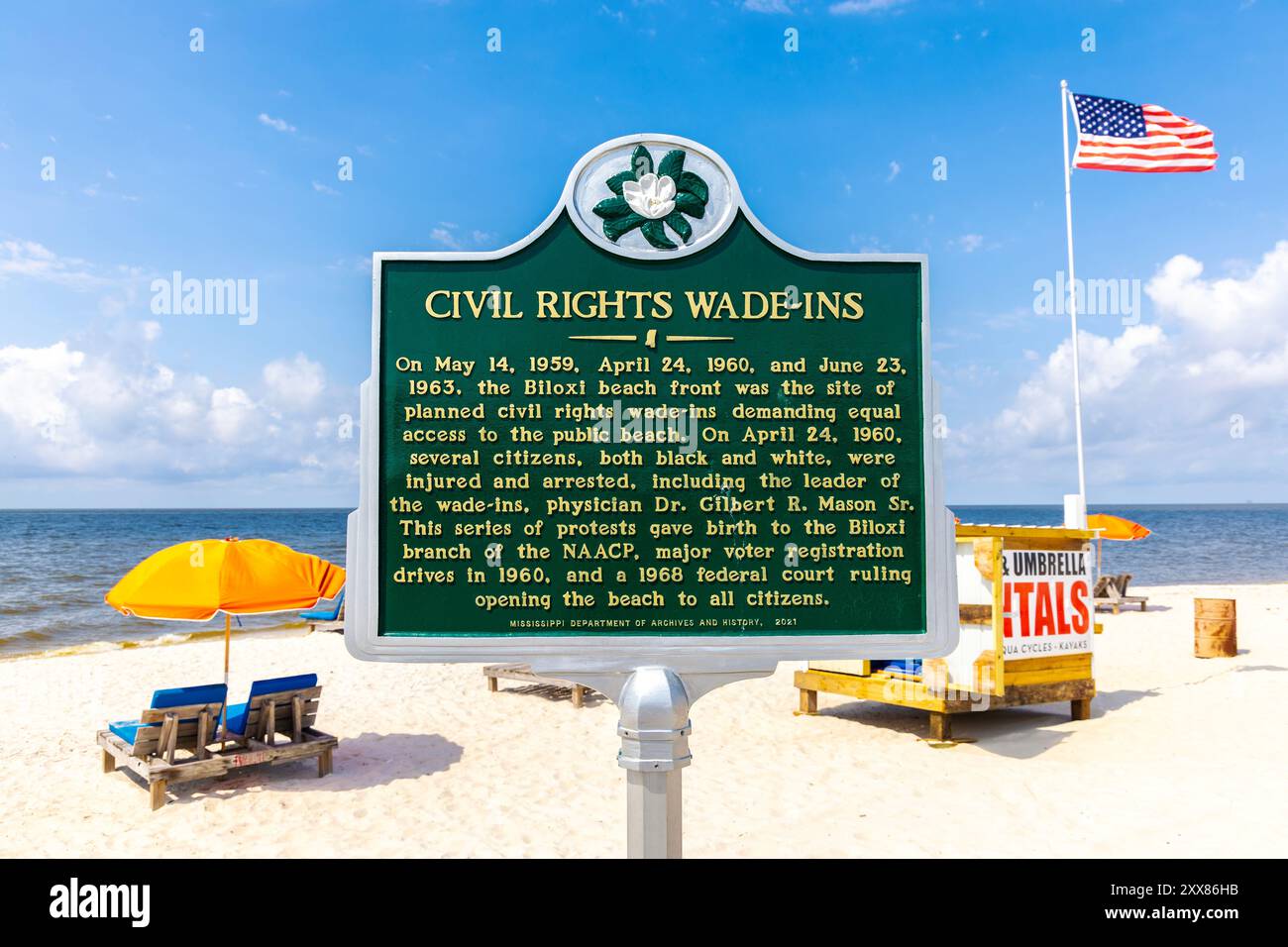 Targa Civil Rights Wade-Ins sulla spiaggia di Biloxi, Mississippi, USA Foto Stock