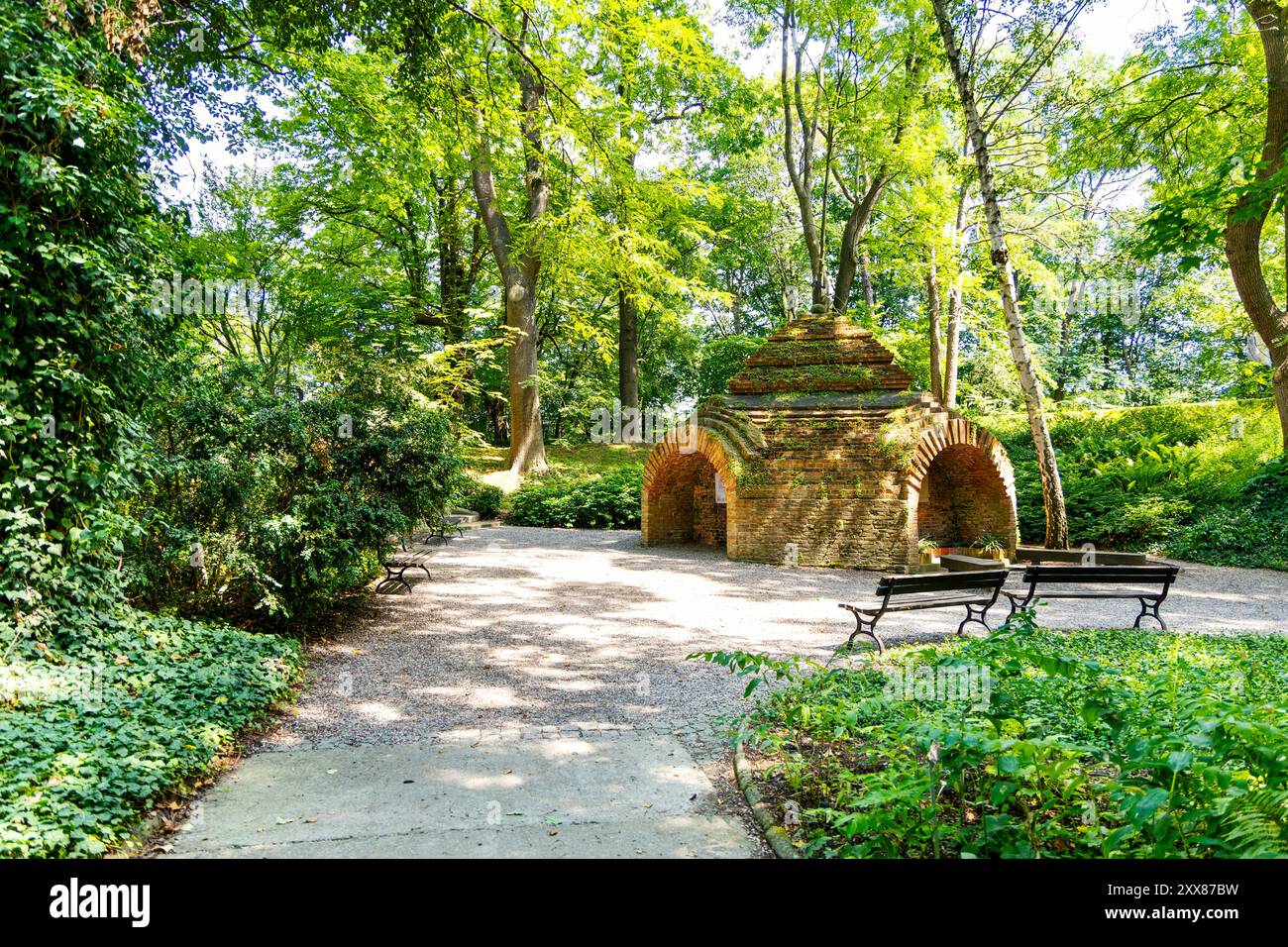 Cappella in mattoni che doveva far parte di un gigantesco Tempio della Divina Provvidenza, Giardini Botanici dell'Università di Varsavia, Parco reale di Łazienki, Varsavia, Polonia Foto Stock