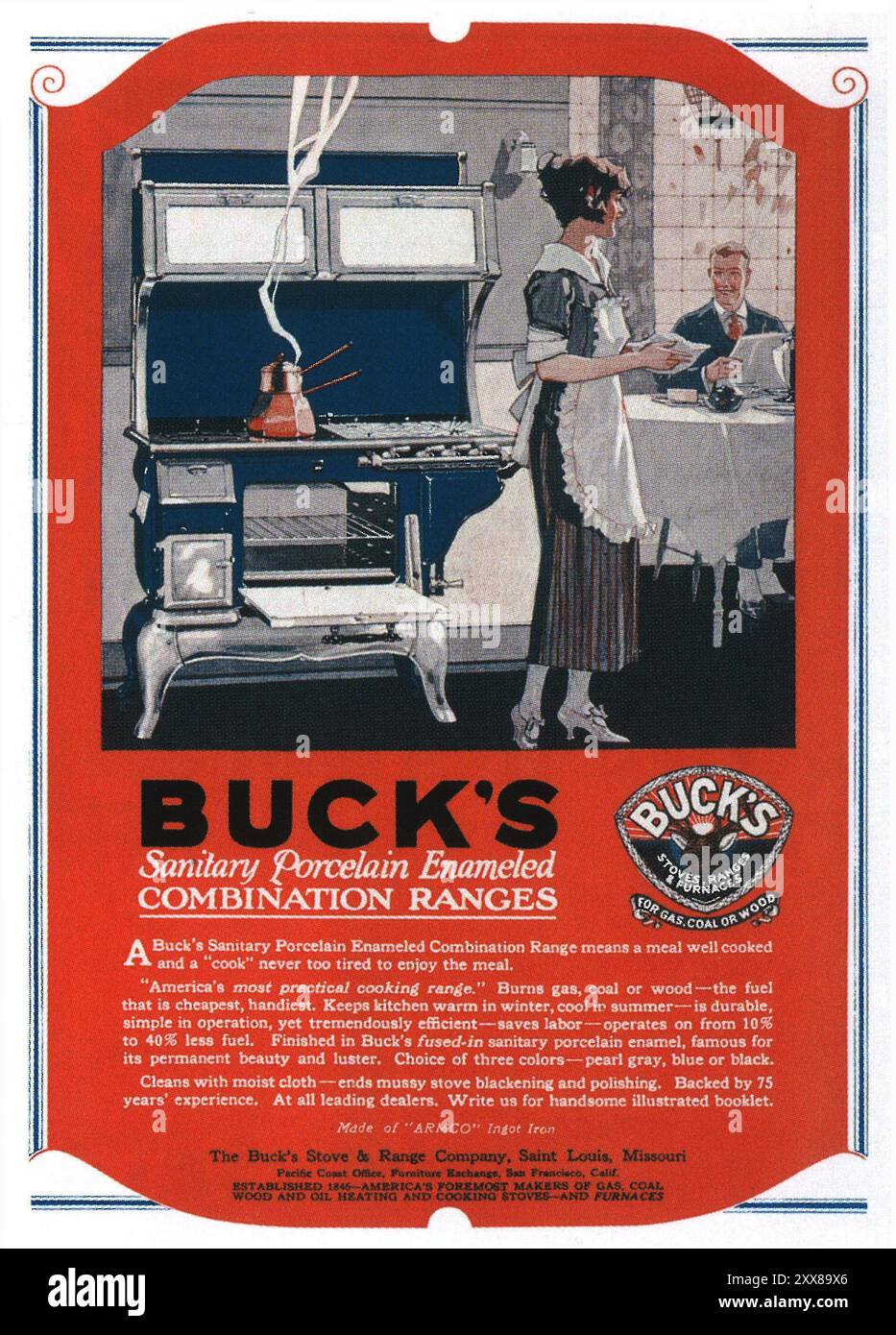 1921 Buck's Ranges ad - The Buck's Stove and Range Company St Louis Missouri Foto Stock