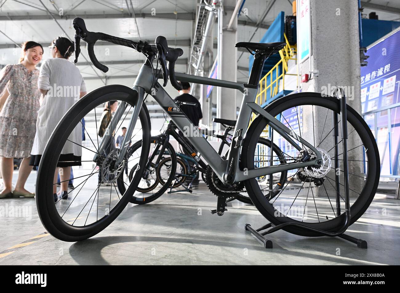 Jilin, la provincia cinese di Jilin. 2 agosto 2024. Le biciclette realizzate con materiali compositi sono esposte a Jilin Guoxing Composite Materials Co., Ltd. Di Jilin Chemical Fiber Group a Jilin City, provincia di Jilin, nella Cina nord-orientale, 2 agosto 2024. PER ANDARE CON "China Focus: Modern Moves Redefine ne China's Industrial Strength" credito: Li He/Xinhua/Alamy Live News Foto Stock