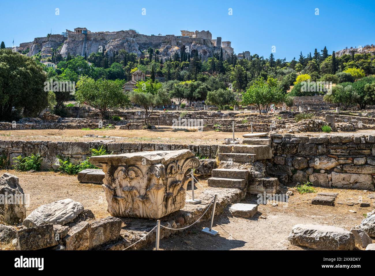Grecia, Atene, l'Agorà di Atene, o agorà classica, è un'antica piazza pubblica di Atene situata ai piedi della collina di Colonos Agoraios. Foto Stock