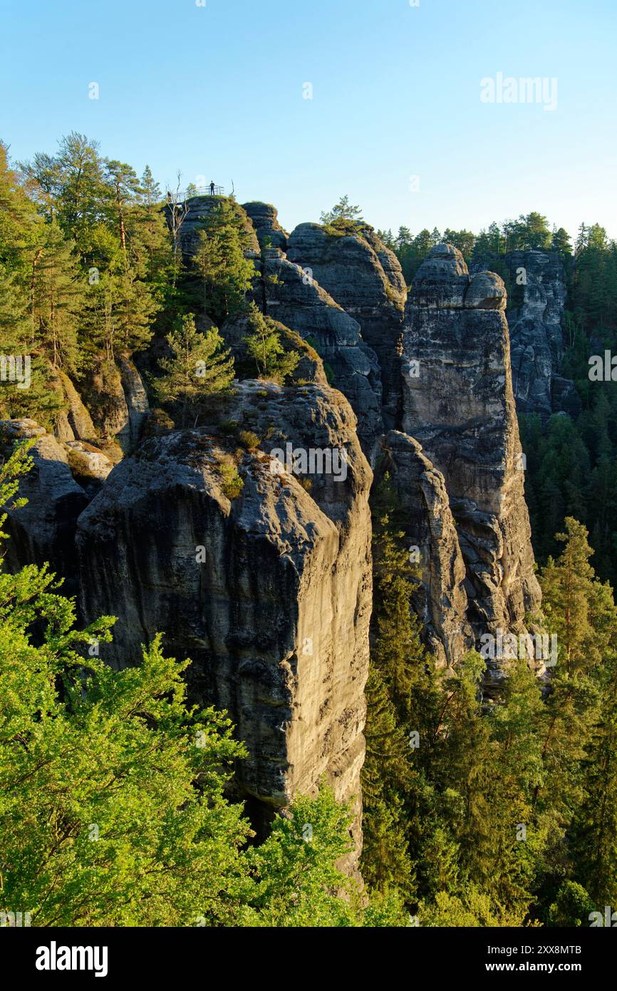 Germania, Sassonia, Sassonia svizzera, parco nazionale della Sassonia svizzera, formazione di arenaria Bastei Foto Stock
