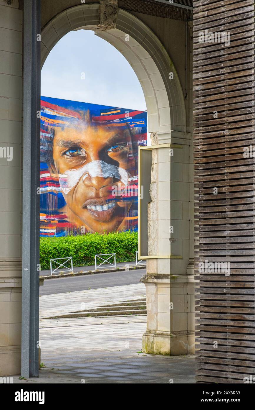 Francia, Loire Atlantique, Saint-Nazaire, affresco dell'artista australiano Matt Adnate Foto Stock