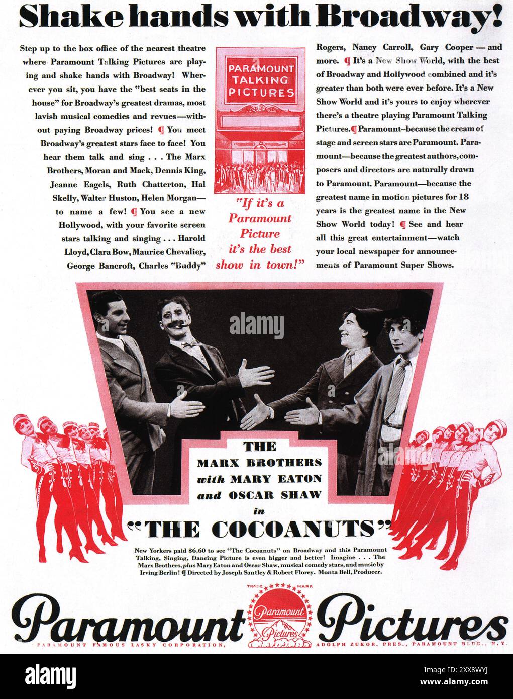 1929 Paramount Pictures ad - poster del film Marx Brothers Cocoanuts Foto Stock