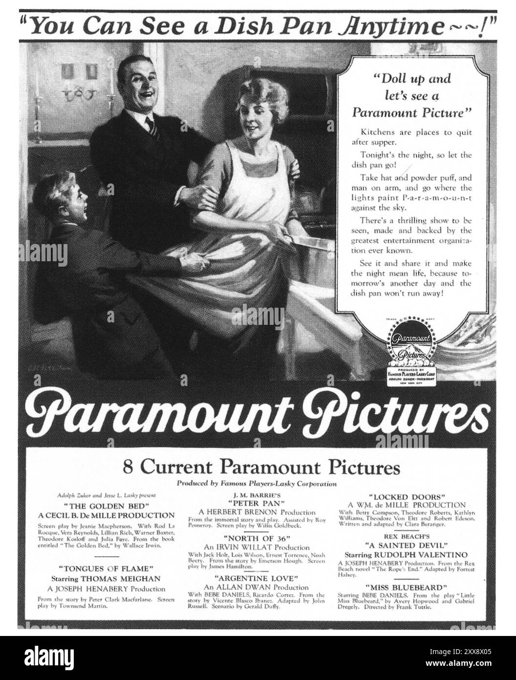 1925 annuncio Paramount Pictures - "puoi vedere un piatto in qualsiasi momento!" Foto Stock