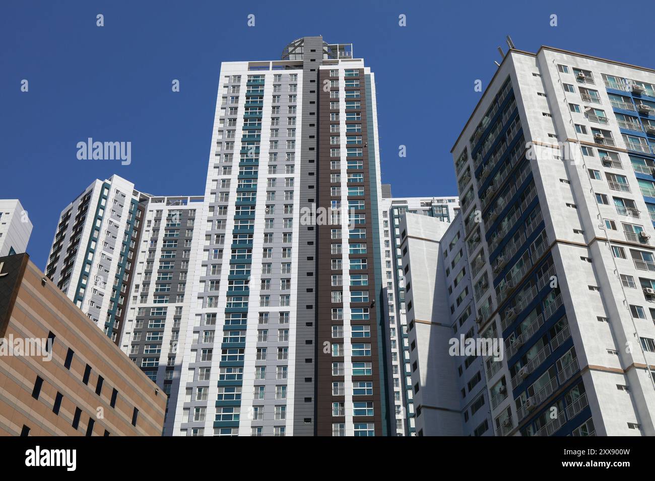 Architettura residenziale ad alta densità nel quartiere di Sasang-GU a Busan. Grandi condomini. Foto Stock