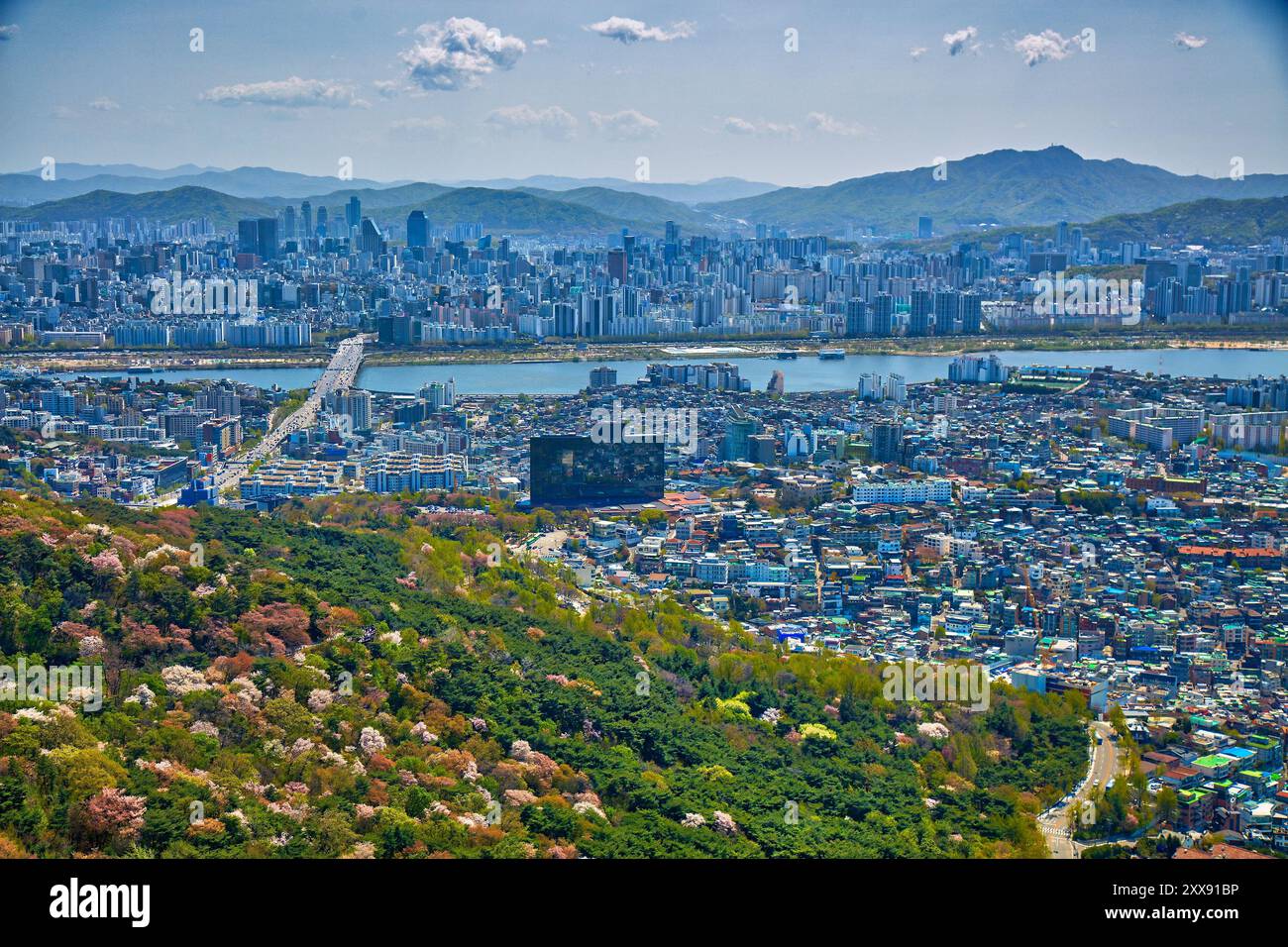 Il paesaggio urbano di Seul in Corea del Sud. Paesaggio cittadino dei quartieri di Yongsan-GU e Gangnam. Quartieri di Bogwang-dong, Hannam-dong e Itaewon. Foto Stock