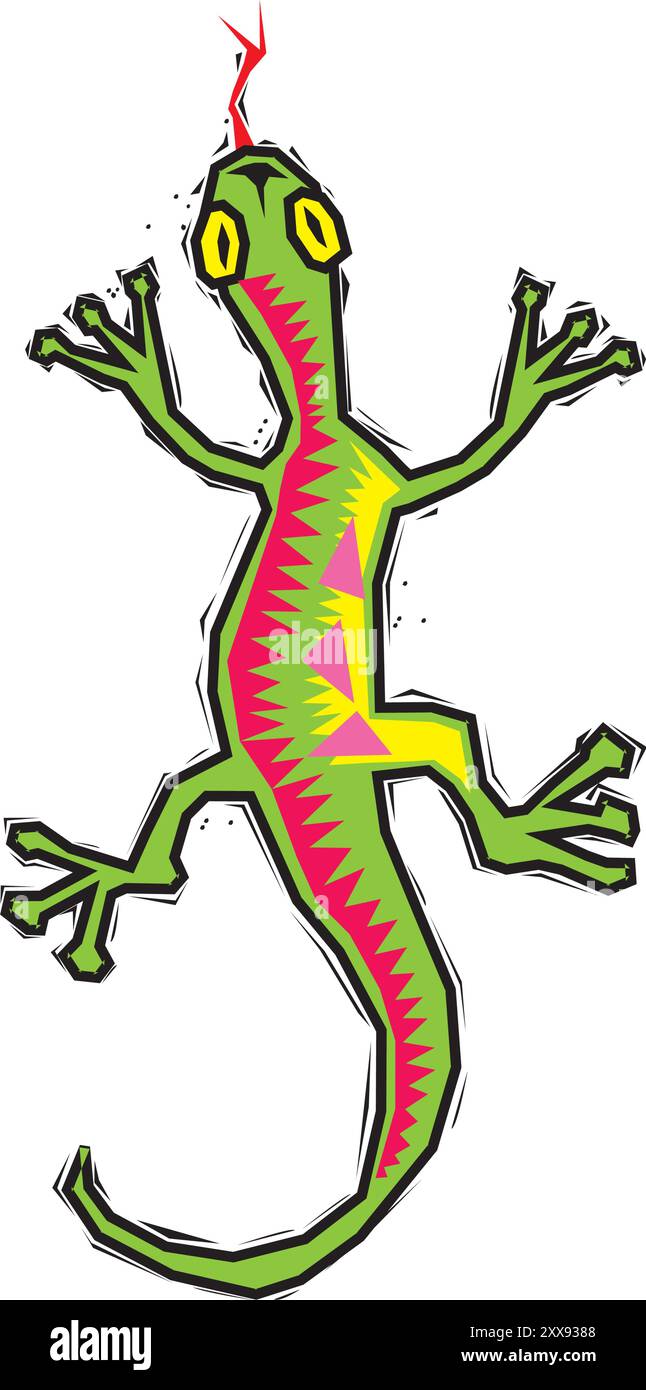 immagine vettoriale di una lucertola con colore verde maculato. la vista dall'alto Illustrazione Vettoriale