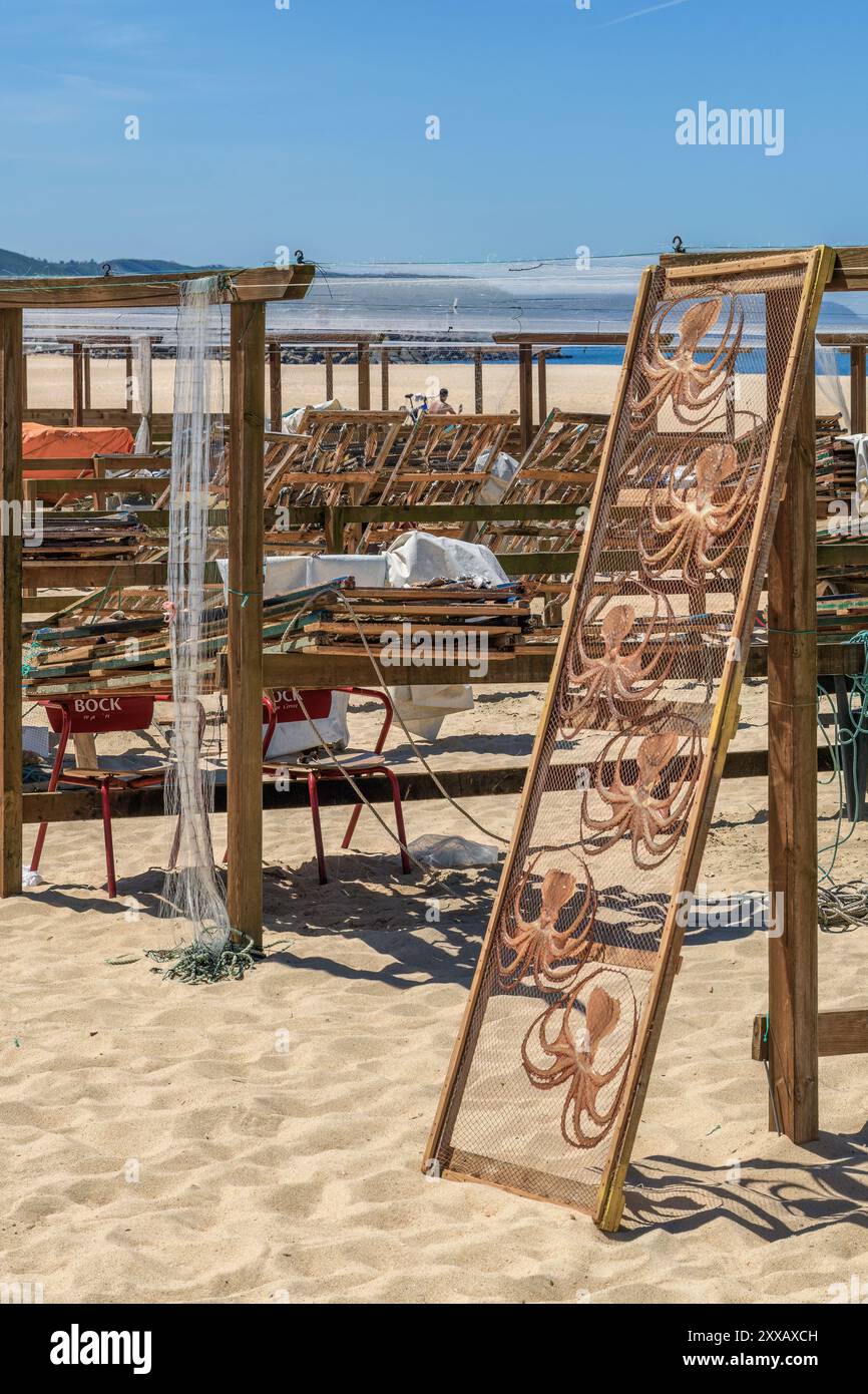 Città costiera il villaggio di Nazare è un comune portoghese. Le spiagge sull'Oceano Atlantico danno il nome al canyon di Nazaré. Portogallo, Europa. Foto Stock