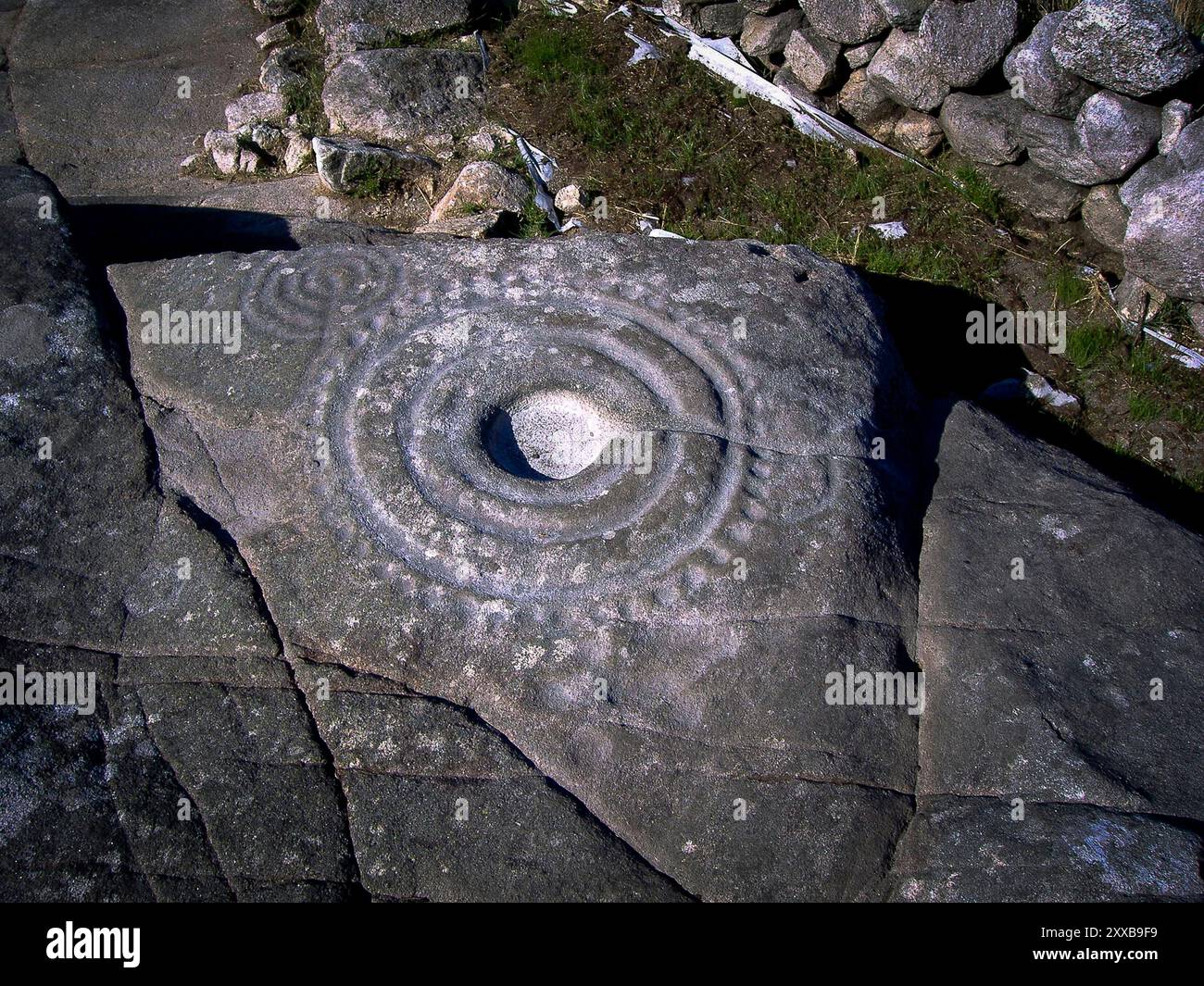 Louro, Spagna. Petroglifos celtici in Galizia vicino al Villaggio Louro sulla costa della morte Foto Stock