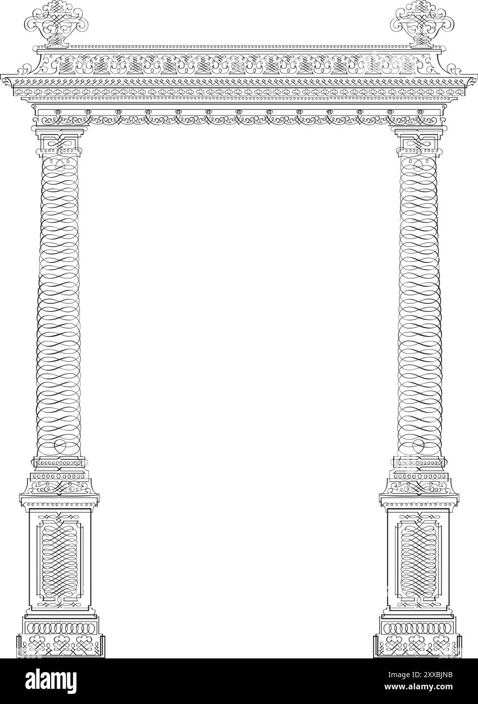 Capitelli di colonna greche stilizzati Corinzio. Dorico. Ionico. Colonne corinzie. Illustrazione vettoriale. Grafica in bianco e nero. Illustrazione Vettoriale