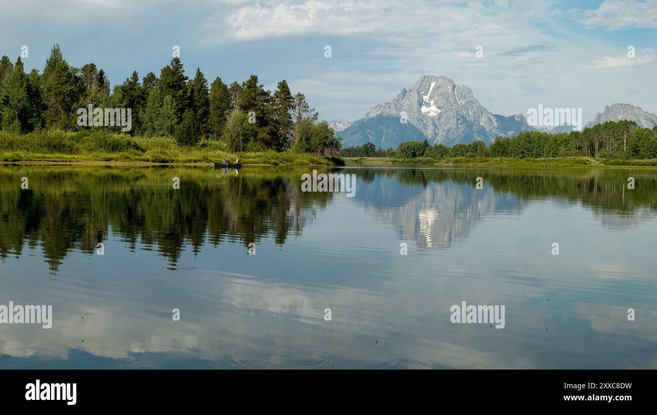 Kayak a Oxbow Bend nel Grand Teton National Park Foto Stock