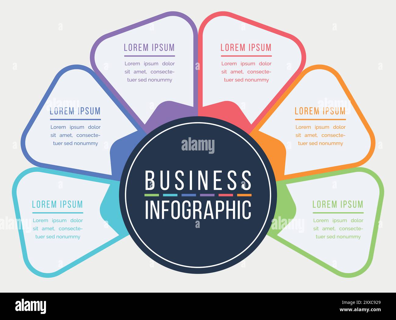 Infografica aziendale 6 modelli di progettazione di infografica per fasi, oggetti, elementi o opzioni per le informazioni aziendali Illustrazione Vettoriale