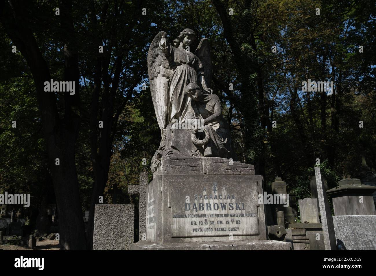 Vista del cimitero Powazki di Varsavia, fondato nel 1790, è il cimitero più famoso della Polonia a causa del gran numero di personalità che riposano Foto Stock