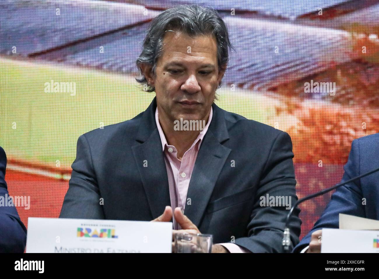 San Paolo, Brasile. 23 agosto 2024. Ministro delle finanze Fernando Haddad durante un incontro con i dirigenti dell'Istituto Federale di São Paulo (IFSP), nell'auditorium del Campus di São Paulo dell'Istituto Federale di Educazione, Scienza e tecnologia, a nord della capitale di São Paolo, questo venerdì 08/23/2024 credito: Brazil Photo Press/Alamy Live News Foto Stock